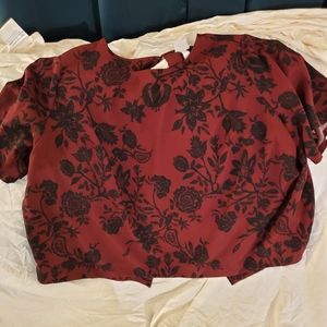 Ava & Viv Black and burgundy floral short sleeve blouse 3x